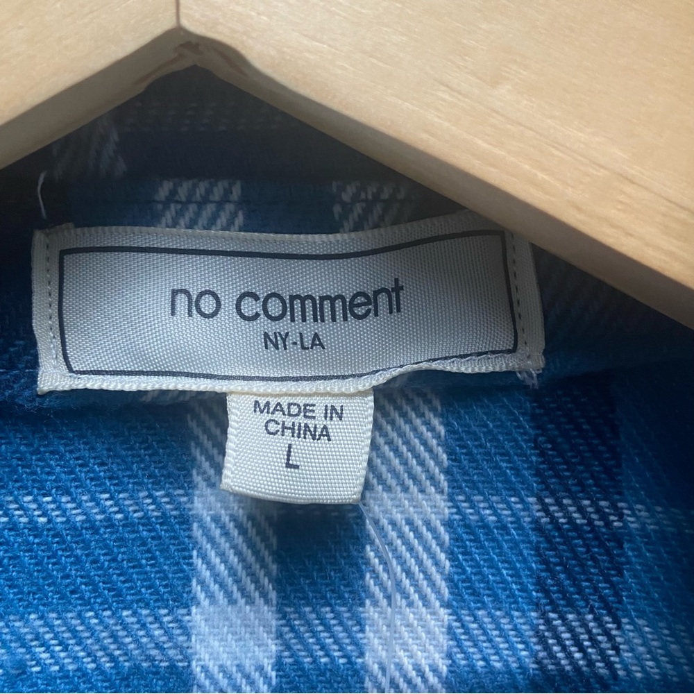 No Comment NY Blue & White Flannel Button Front Shacket - Picture 5 of 7
